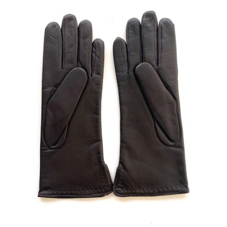 Gants en Cuir d'Agneau Marron Violette Doublés Cachemire.