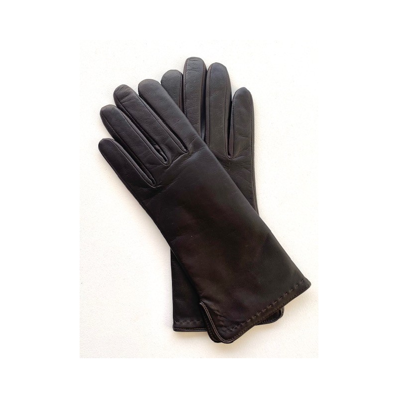 Gants en Cuir d'Agneau Marron Violette Doublés Cachemire.