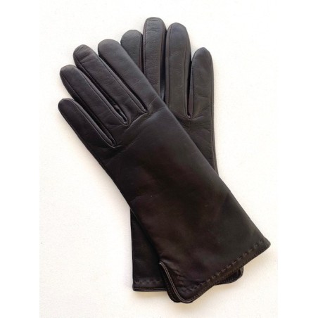 Gants en Cuir d'Agneau Marron Violette Doublés Cachemire.