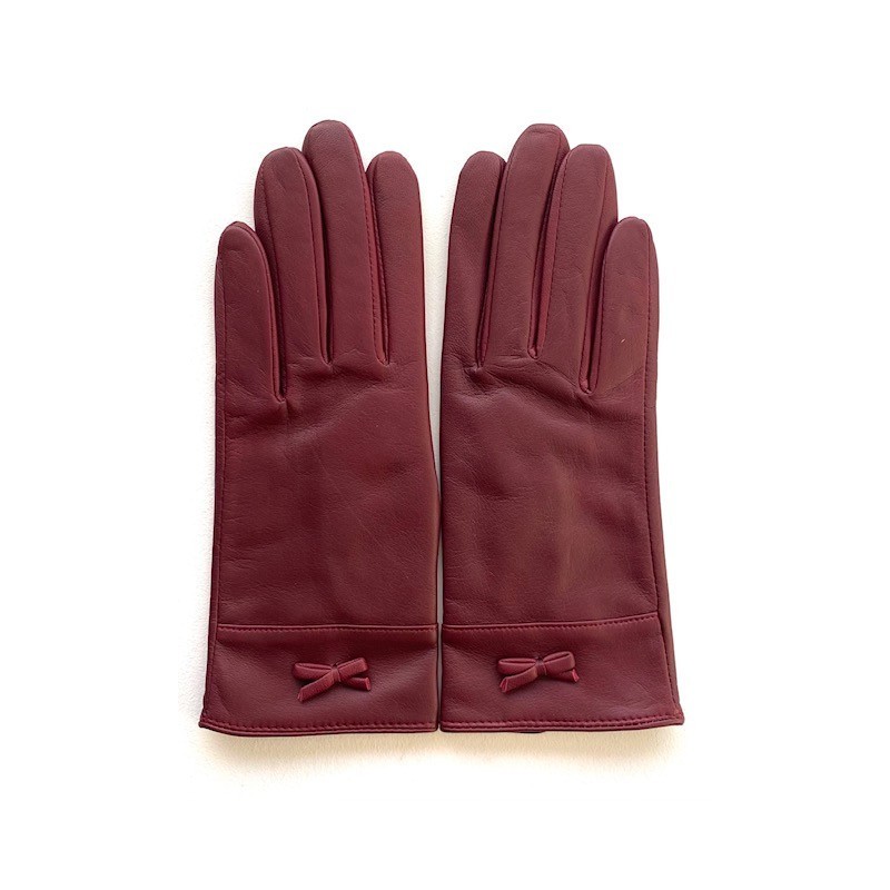 Gants en Cuir d'Agneau  Bordeaux Anémone Doublés en Soie.