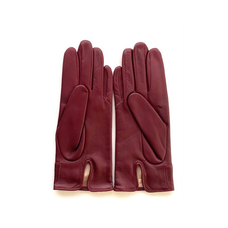 Gants en Cuir d'Agneau  Bordeaux Anémone Doublés en Soie.