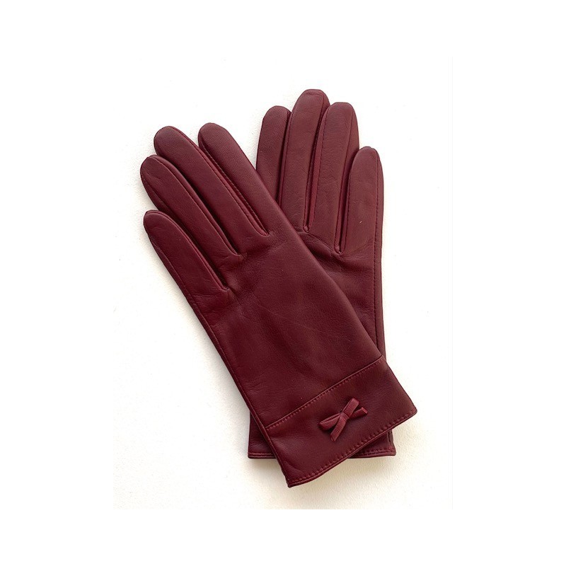Gants en Cuir d'Agneau  Bordeaux Anémone Doublés en Soie.