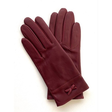 Gants en Cuir d'Agneau  Bordeaux Anémone Doublés en Soie.