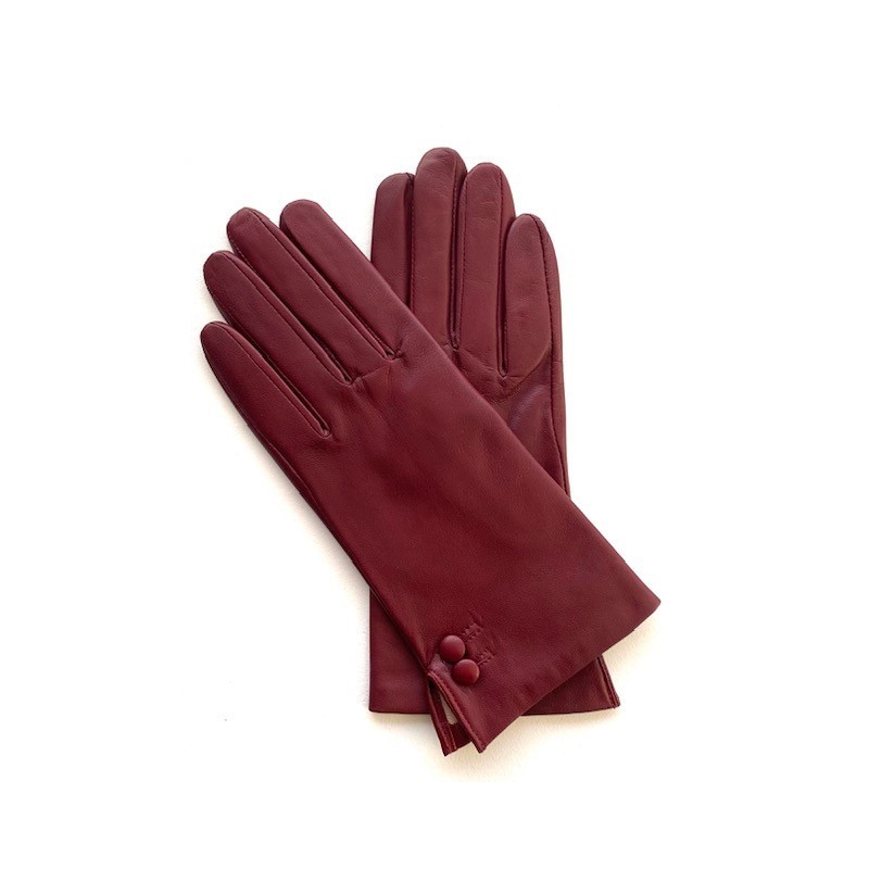Gants en Cuir d'Agneau Bordeaux Clémentine Doublés en Soie.