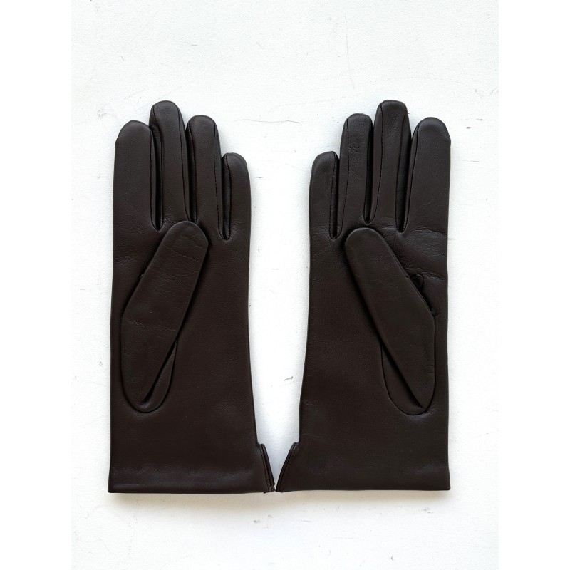 Gants en Cuir d'agneau Marron Clémentine Doublés Cachemire.
