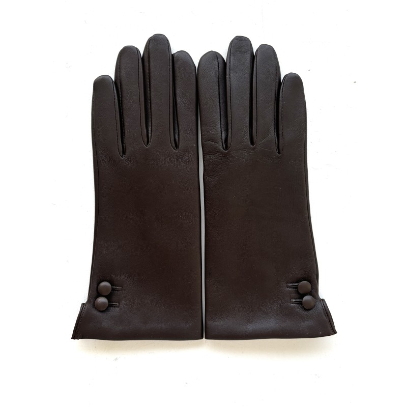 Gants en Cuir d'agneau Marron Clémentine Doublés Cachemire.