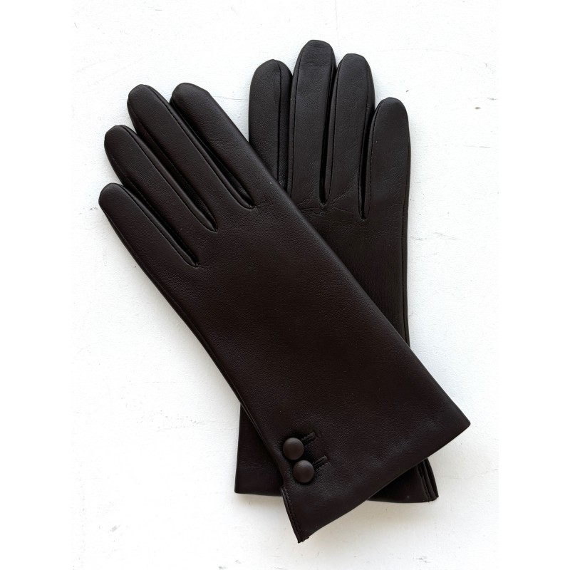 Gants en Cuir d'agneau Marron Clémentine Doublés Cachemire.