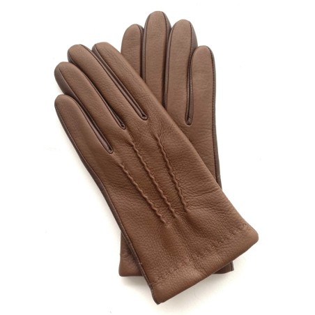 Gants Cuir de Cerf Agneau Tobacco Marron Jean Marie Doublés Cachemire.