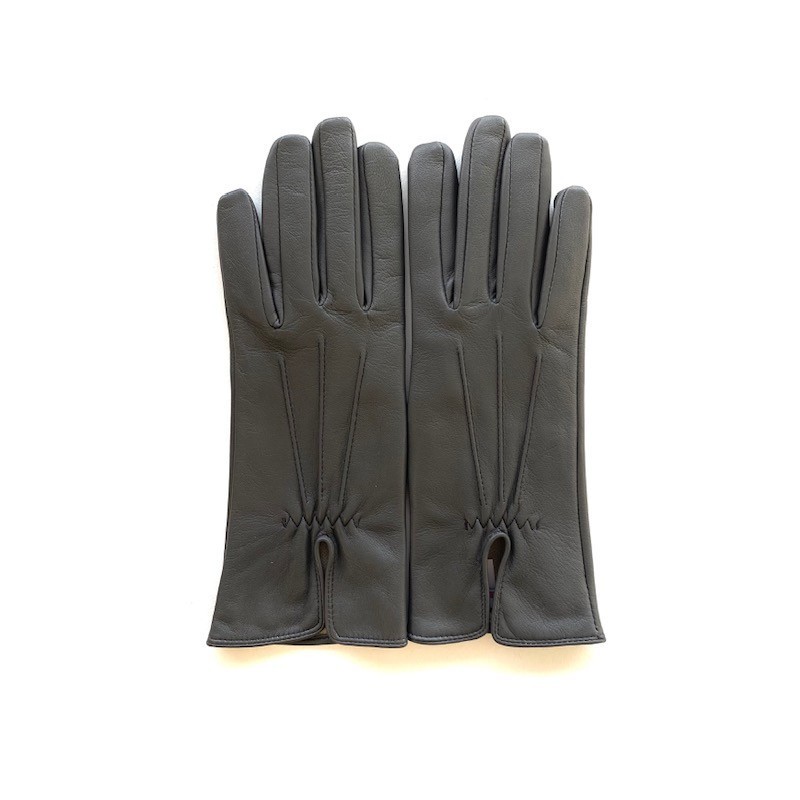 Gants en Cuir d'Agneau Gris Julie Doublés en Soie.