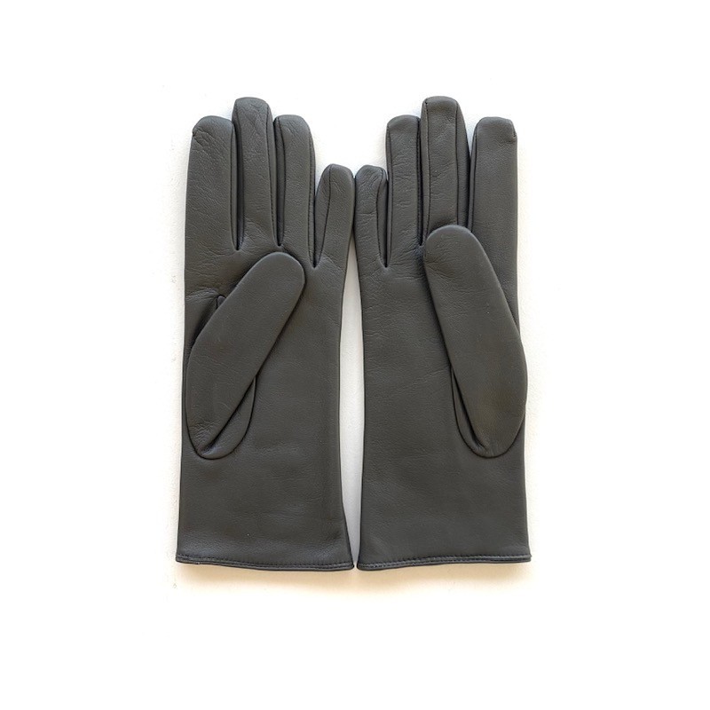 Gants en Cuir d'Agneau Gris Julie Doublés en Soie.