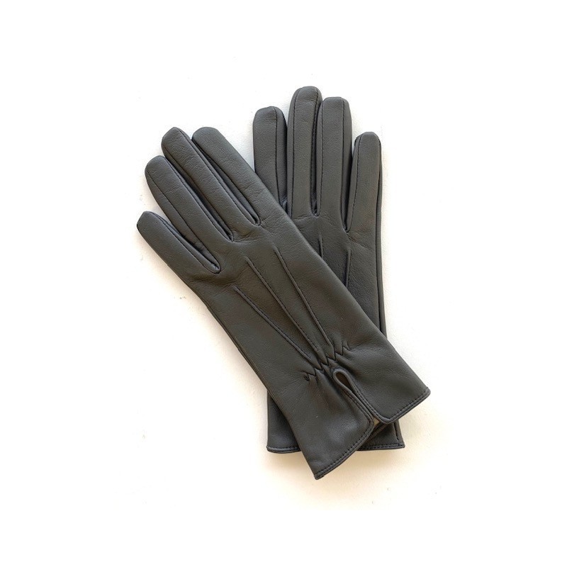 Gants en Cuir d'Agneau Gris Julie Doublés en Soie.