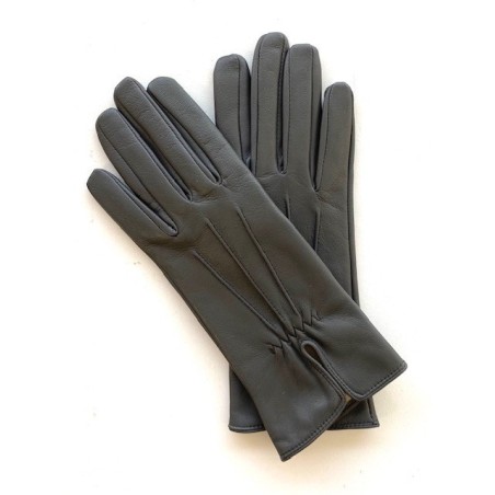 Gants en Cuir d'Agneau Gris Julie Doublés en Soie.