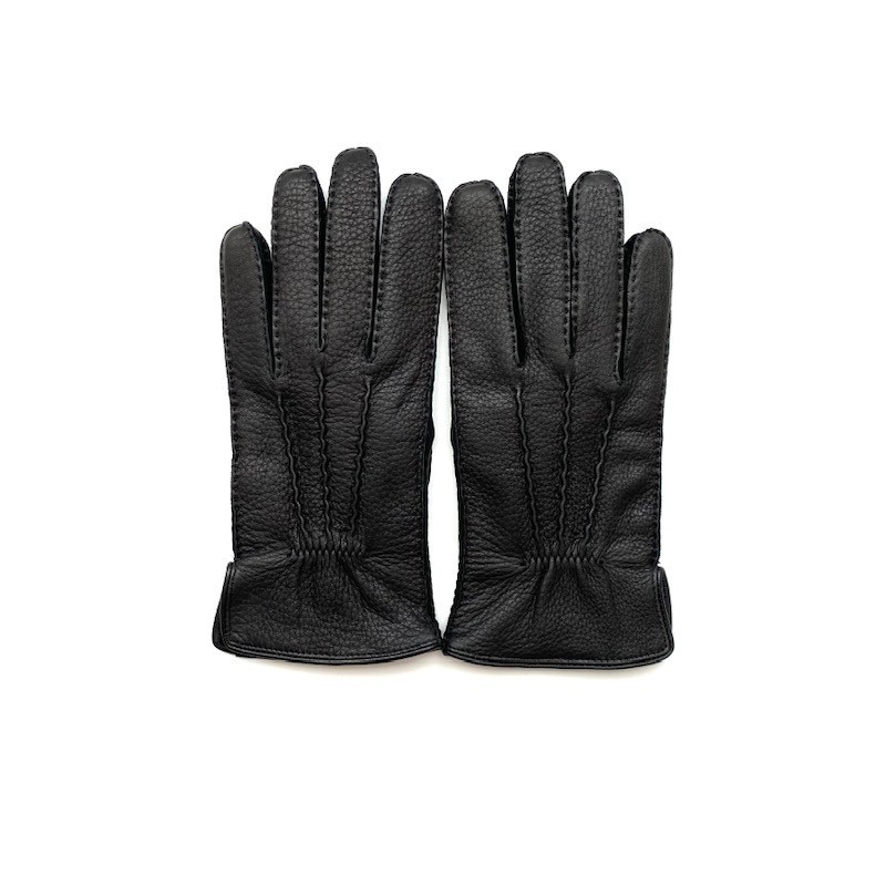 Gants en Cuir de Cerf Noir Marc Doublure Cachemire.