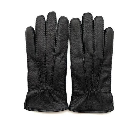 Gants en Cuir de Cerf Noir Marc Doublure Cachemire.