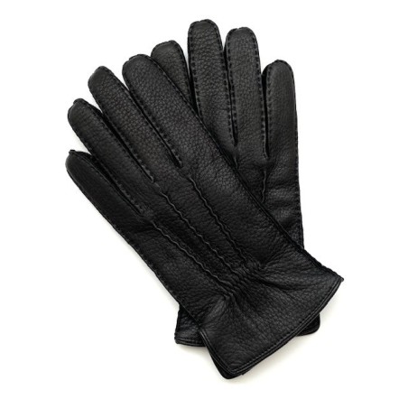 Gants en Cuir de Cerf Noir Marc Doublure Cachemire.