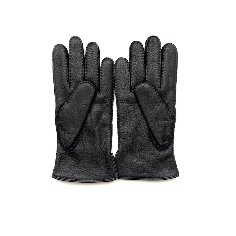 Gants en Cuir de Cerf Noir Marc Doublure Cachemire.