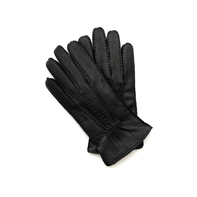 Gants en Cuir de Cerf Noir Marc Doublure Cachemire.