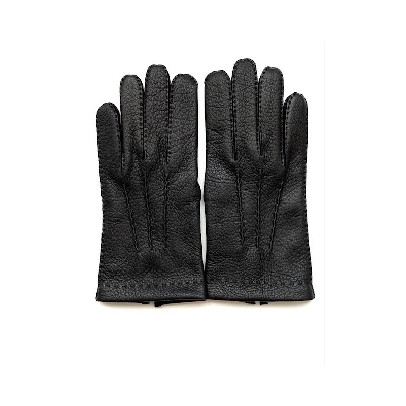Gants en Cuir de Cerf Noir Cowal Doublés Soie.