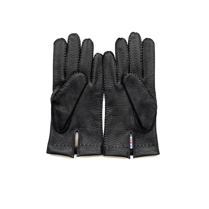 Gants en Cuir de Cerf Noir Cowal Doublés Soie.
