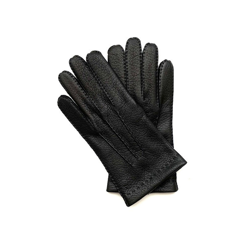 Gants en Cuir de Cerf Noir Cowal Doublés Soie.