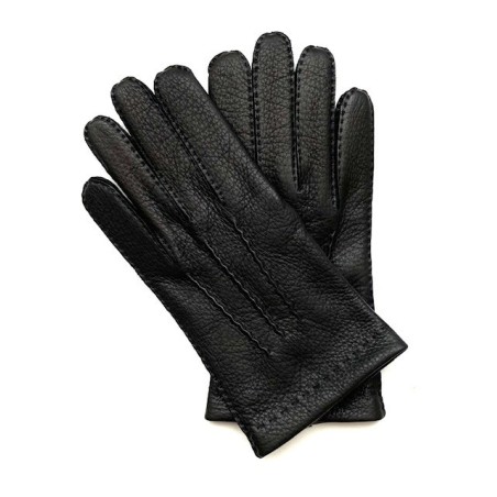 Gants en Cuir de Cerf Noir Cowal Doublés Soie.