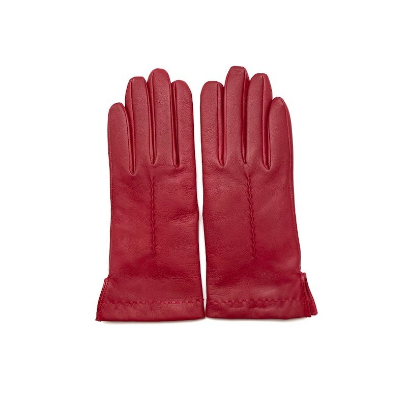Gants en Cuir d'Agneau Rouge H Thérèse Doublés Cachemire.
