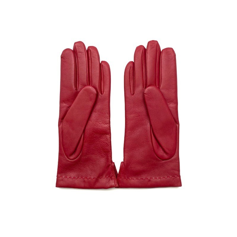 Gants en Cuir d'Agneau Rouge H Thérèse Doublés Cachemire.