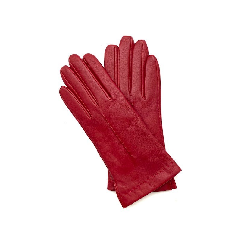 Gants en Cuir d'Agneau Rouge H Thérèse Doublés Cachemire.