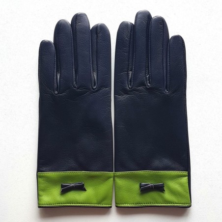 Gants en Cuir d'Agneau Prune et Pistache Anémone Doublés Soie.