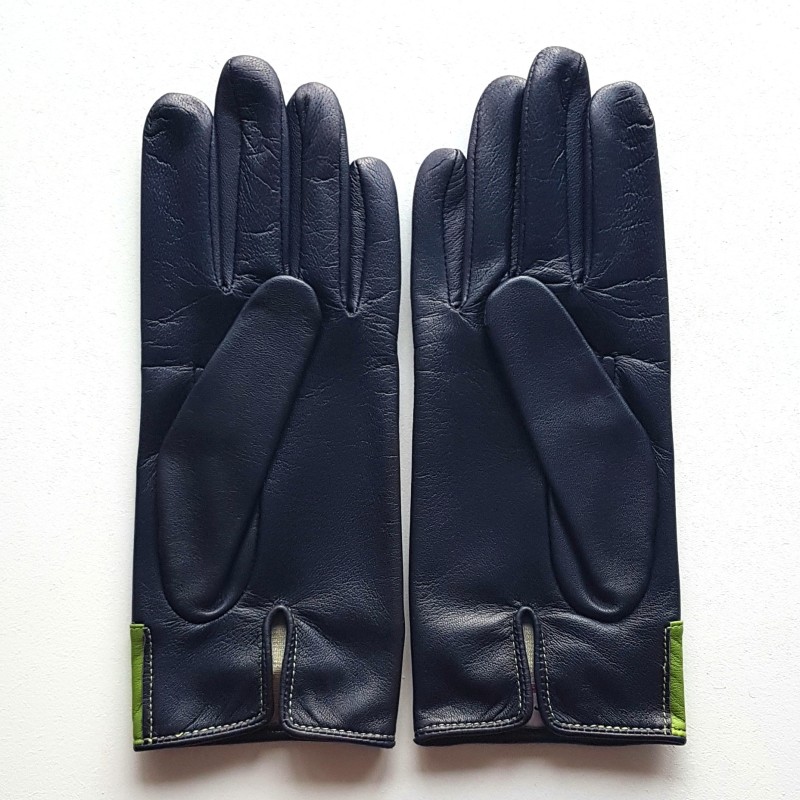 Gants en Cuir d'Agneau Prune et Pistache Anémone Doublés Soie.