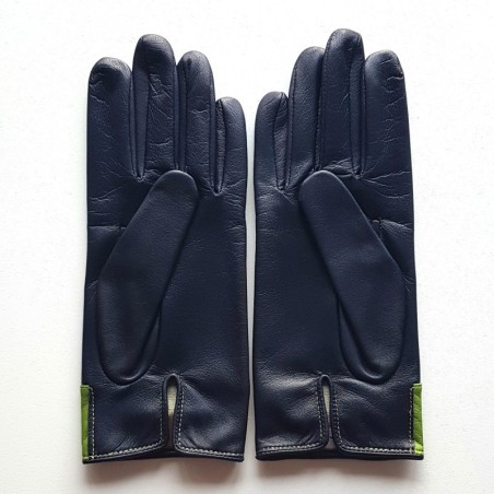 Gants en Cuir d'Agneau Prune et Pistache Anémone Doublés Soie.