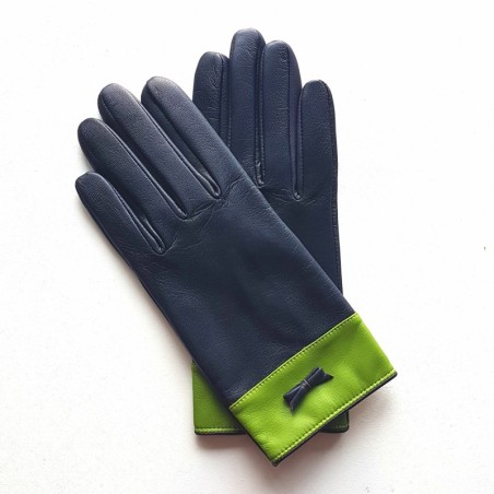 Gants en Cuir d'Agneau Prune et Pistache Anémone Doublés Soie.