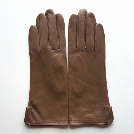 Gants en Cuir d'Agneau Argile Rouge Violette Doublés Soie.