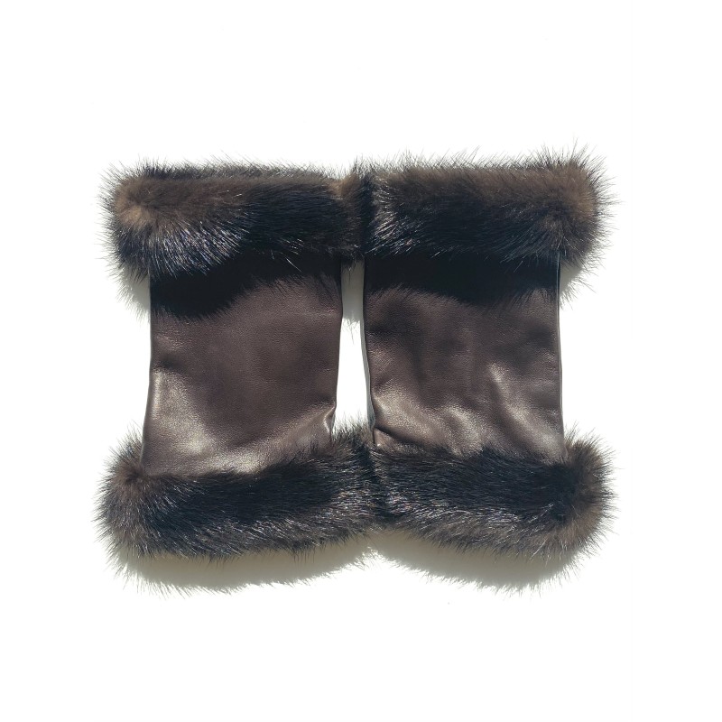 Mitaines en Cuir d'Agneau Vison Marron Audra Doublées soie.
