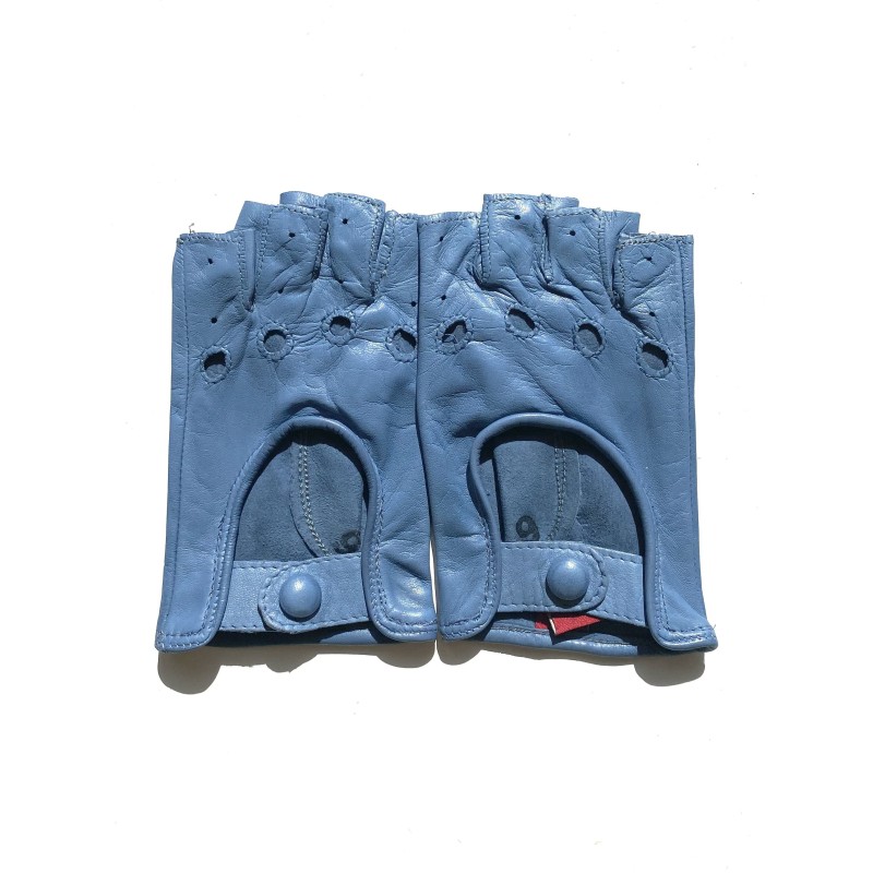 Mitaines en Cuir d'Agneau Bleu Lavande Pilote Non Doublées.