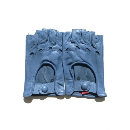 Mitaines en Cuir d'Agneau Bleu Lavande Pilote Non Doublées.