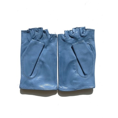 Mitaines en Cuir d'Agneau Bleu Lavande Pilote Non Doublées.