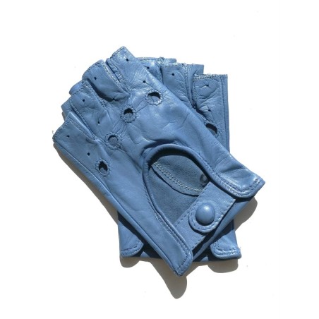 Mitaines en Cuir d'Agneau Bleu Lavande Pilote Non Doublées.