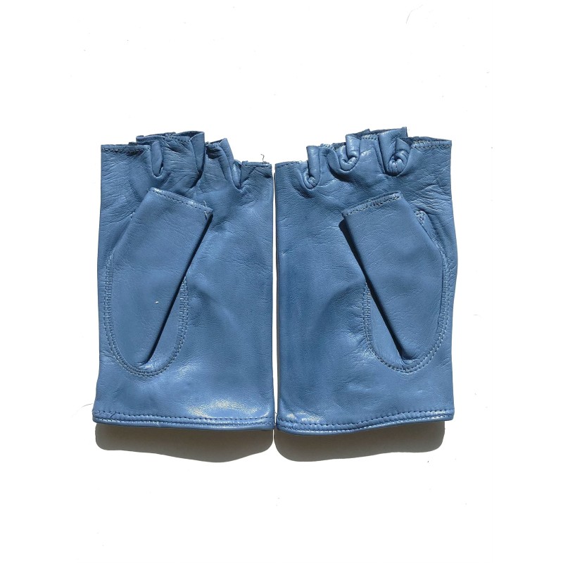 Mitaines en Cuir d'Agneau Bleu Lavande Pilote Non Doublées.