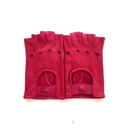 Mitaines en Cuir d'Agneau Fuchsia Pilote Non Doublées.
