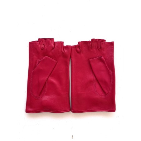 Mitaines en Cuir d'Agneau Fuchsia Pilote Non Doublées.