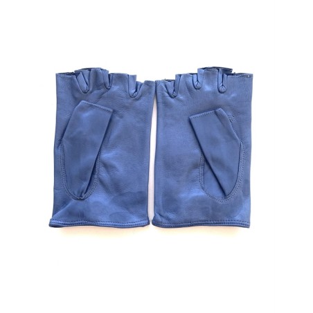 Mitaines en Cuir d'Agneau Bleu Lavande Pilote Non Doublés.