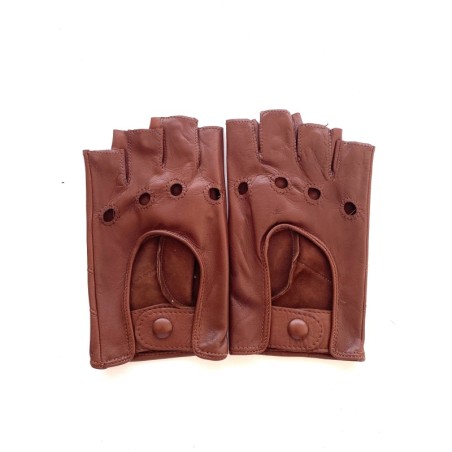 Mitaines en Cuir d'Agneau Tan Chocolat Pilote Non Doublées.