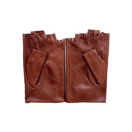 Mitaines en Cuir d'Agneau Tan Chocolat Pilote Non Doublées.