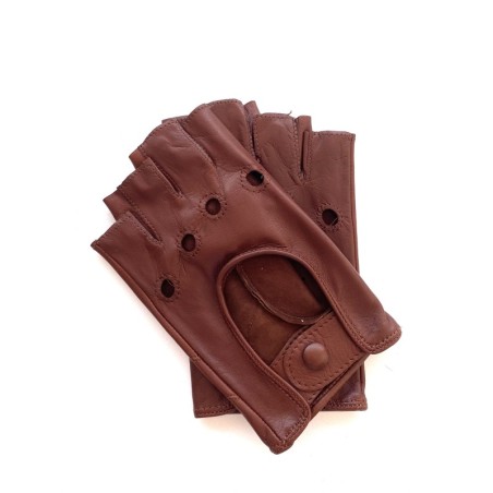 Mitaines en Cuir d'Agneau Tan Chocolat Pilote Non Doublées.