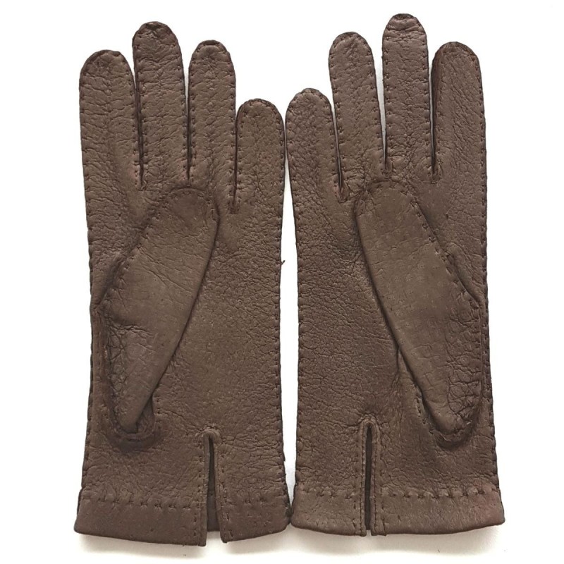 Gants en Cuir de Pécari Vison Patt Doublés Soie .