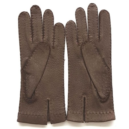 Gants en Cuir de Pécari Vison Patt Doublés Soie .