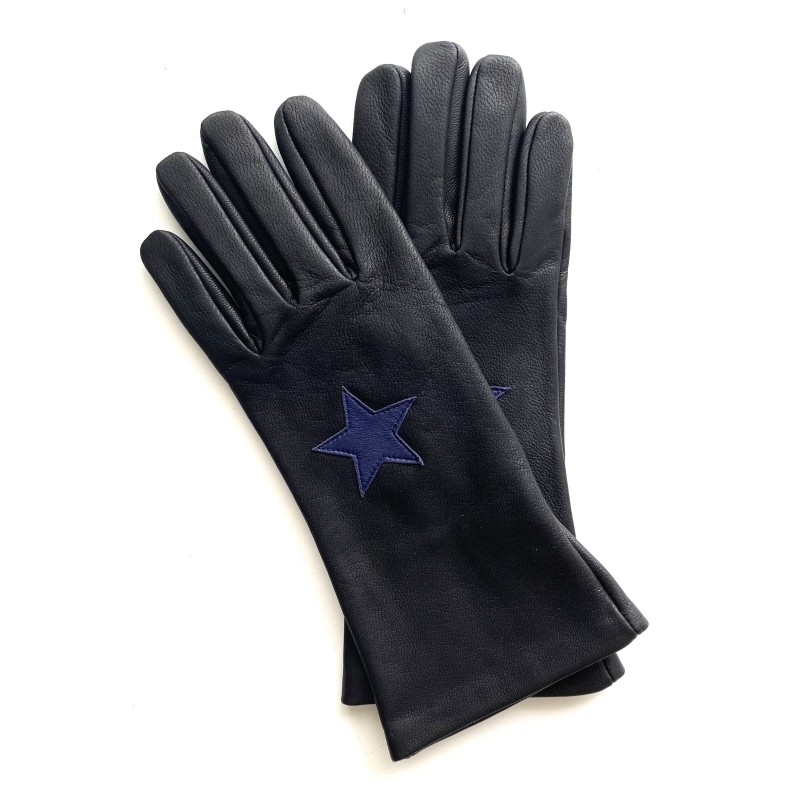 Gants en Cuir de Chèvre Resist Noir Bleu Star Scooter Doublés Soie.