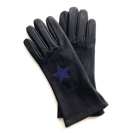 Gants en Cuir de Chèvre Resist Noir Bleu Star Scooter Doublés Soie.
