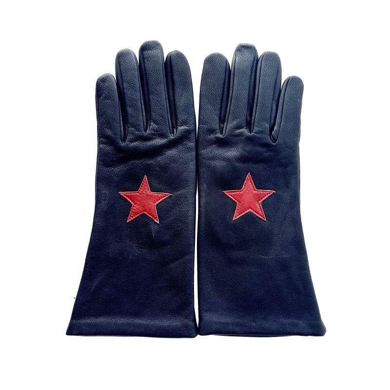 Gants en Cuir de Chèvre Resist Noir Rouge Star Scooter Doublés Soie.